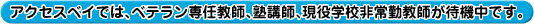 アクセスベイでは、ベテラン専任教師、塾講師、現役学校非常勤教師が待機中です。
